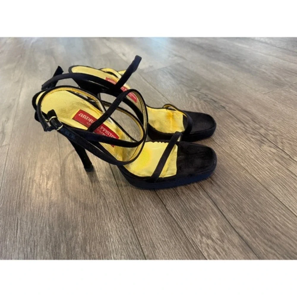 Andrea Pfister Couture Black Suede Strappy Heels Sandals Size‎ 8.5
